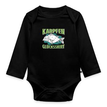 Angler Outfiit KARPFEN GLÜCKSSHIRT Lustiges - Baby Bio-Langarm-Body - Schwarz - Vorne