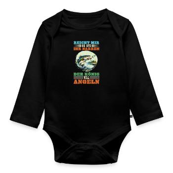 Zander Angler REICHT MIR DIE RUTE IHR NARREN - Baby Bio-Langarm-Body - Schwarz - Vorne