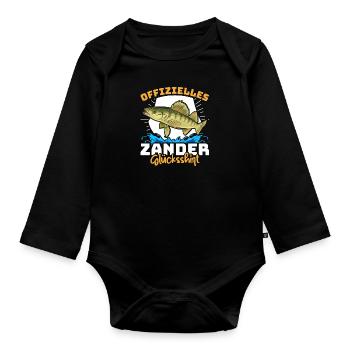 Zander Angeln OFFIZIELLES ZANDER GLÜCKSSHIRT - Baby Bio-Langarm-Body - Schwarz - Vorne