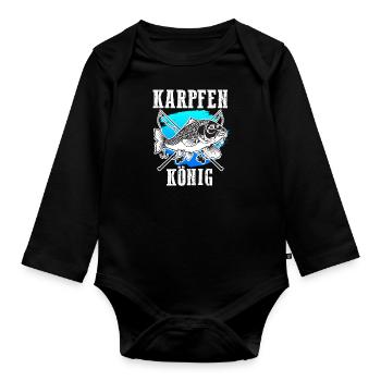 KARPFEN KÖNIG Lustiges Angeln Hobby Karpfen - Baby Bio-Langarm-Body - Schwarz - Vorne