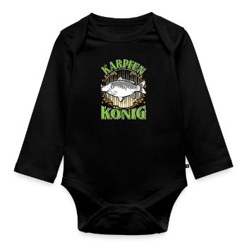 KAPRFEN KÖNIG Lustiges Karpfen Angler Outfit - Baby Bio-Langarm-Body - Schwarz - Vorne
