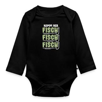 Angler KOMM HER FISCHI FISCHI FISCHI Lustiges - Baby Bio-Langarm-Body - Schwarz - Vorne
