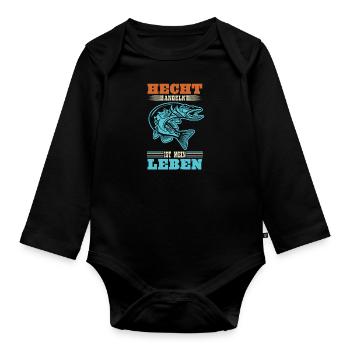 HECHT ANGELN IST MEIN LEBEN Angler Outfit Hecht - Baby Bio-Langarm-Body - Schwarz - Vorne