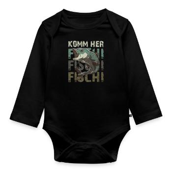 Angler KOMM HER FISCHI FISCHI FISCHI Lustiges - Baby Bio-Langarm-Body - Schwarz - Vorne