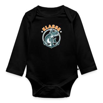 Hecht Angler KLASSE HECHT Lustiges Hecht Angeln - Baby Bio-Langarm-Body - Schwarz - Vorne