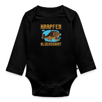 KARPFEN GLÜCKSSHIRT Angler Geburtstags Angeln - Baby Bio-Langarm-Body - Schwarz - Vorne