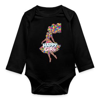 Fille heureuse - Body Bébé bio manches longues - noir - Devant