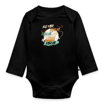 Angler Outfit ZU MIR FISCHI FISCHI FISCHI Lustiges - Baby Bio-Langarm-Body - Schwarz - Vorne