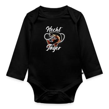 HECHT JÄGER Lustiges Angler Outfit Hecht Angeln - Baby Bio-Langarm-Body - Schwarz - Vorne