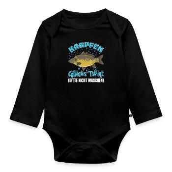 KARPFEN GLÜCKSSHIRT BITTE NICHT WASCHEN Angeln - Baby Bio-Langarm-Body - Schwarz - Vorne