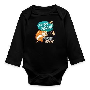 Angler Outfit ZU MIR FISCHI FISCHI FISCHI Lustiges - Baby Bio-Langarm-Body - Schwarz - Vorne