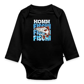 Angeln KOMM FISCHI FISCHI FISCHI Lustiges Angler - Baby Bio-Langarm-Body - Schwarz - Vorne