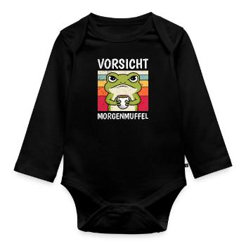 Karneval Kostüm Lustig VORSICHT MORGENMUFFEL - Baby Bio-Langarm-Body - Schwarz - Vorne