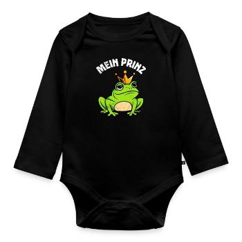 Faschings Kostüm Frauen MEIN PRINZ Lustig Karneval - Baby Bio-Langarm-Body - Schwarz - Vorne