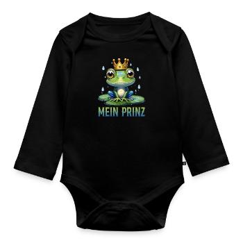 Karneval Kostüm Frosch MEIN PRINZ Lustiges - Baby Bio-Langarm-Body - Schwarz - Vorne