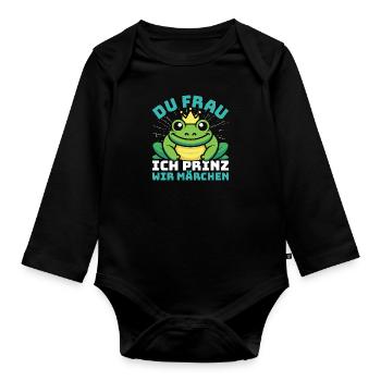 Karneval Party DU FRAU ICH PRINZ WIR MÄRCHEN - Baby Bio-Langarm-Body - Schwarz - Vorne