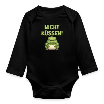 Froschkostüm NICHT KÜSSEN Lustiges Faschings - Baby Bio-Langarm-Body - Schwarz - Vorne