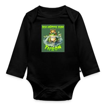 Froschkostüm ICH HÜPFE ZUM THRON Lustiges - Baby Bio-Langarm-Body - Schwarz - Vorne