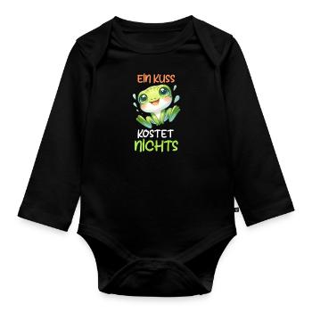 Froschkostüm EIN KUSS KOSTET NICHTS Lustiges - Baby Bio-Langarm-Body - Schwarz - Vorne