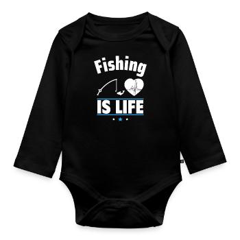 Angeln ist das Leben, Angeln, Angler - Baby Bio-Langarm-Body - Schwarz - Vorne
