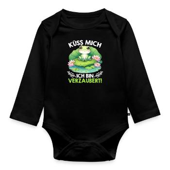 Froschkostüm KÜSS MICH ICH BIN VERZAUBERT - Baby Bio-Langarm-Body - Schwarz - Vorne