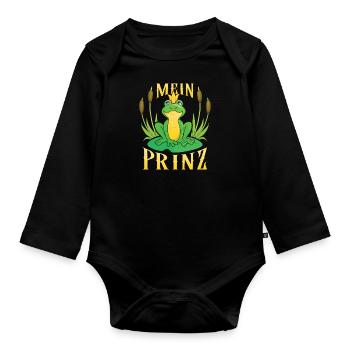 Karneval Party Männer MEIN PRINZ Lustiges Frosch - Baby Bio-Langarm-Body - Schwarz - Vorne