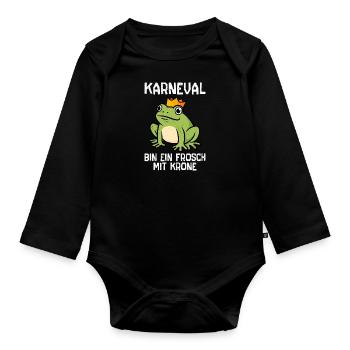 KARNEVAL BIN EIN FROSCH MIT KRONE Lustiges Frosch - Baby Bio-Langarm-Body - Schwarz - Vorne