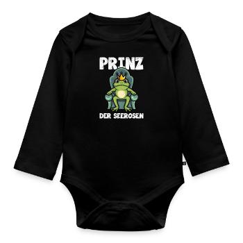 Faschings Frosch PRINZ DER SEEROSEN Lustiges - Baby Bio-Langarm-Body - Schwarz - Vorne
