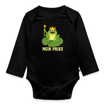 Karneval Kostüm Frosch MEIN PRINZ Lustiges - Baby Bio-Langarm-Body - Schwarz - Vorne
