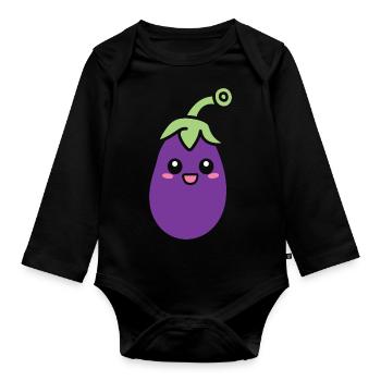 Aubergine - Baby Bio-Langarm-Body - Schwarz - Vorne