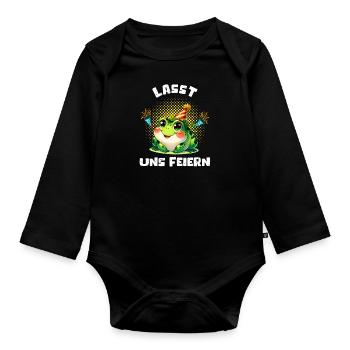Froschkostüm LASST UNS FEIERN Lustiges Karneval - Baby Bio-Langarm-Body - Schwarz - Vorne