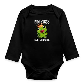 Karneval Frosch EIN KUSS KOSTET NICHTS Lustiges - Baby Bio-Langarm-Body - Schwarz - Vorne