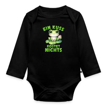 Froschkostüm EIN KUSS KOSTET NICHTS Lustiges - Baby Bio-Langarm-Body - Schwarz - Vorne