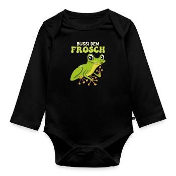 Froschkostüm BUSSI DEM FROSCH Lustiges Frosch - Baby Bio-Langarm-Body - Schwarz - Vorne