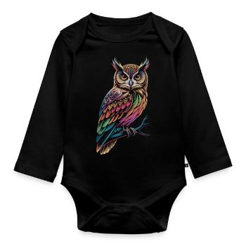 Bunte Eule – Mystisch & Farbig - Baby Bio-Langarm-Body - Schwarz - Vorne