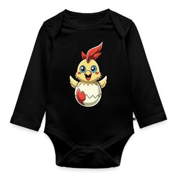 Joyeuses Pâques - Poule de Pâques - Oeuf de Pâques - Cadeau - Body Bébé bio manches longues - noir - Devant