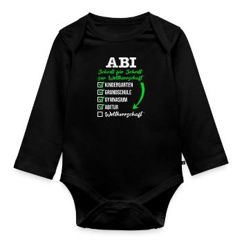 ABI SCHRITT FÜR SCHRITT ZUR WELTHERRSCHAFT - Baby Bio-Langarm-Body - Schwarz - Vorne