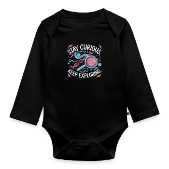 Bleib Neugierig, Entdecke Mehr - Baby Bio-Langarm-Body - Schwarz - Vorne
