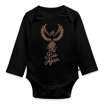 Inspirational Phoenix "Rise Again" Design - Organic Longsleeve Baby Bodysuit - black - Front