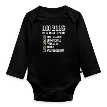 Abitur Absolvent ABI 2025 MEIN MASTERPLAN Lustiges - Baby Bio-Langarm-Body - Schwarz - Vorne