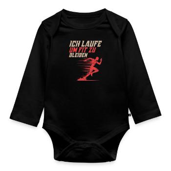 Läufer ICH LAUFE UM FIT ZU BLEIBEN Laufen Lustiges - Baby Bio-Langarm-Body - Schwarz - Vorne