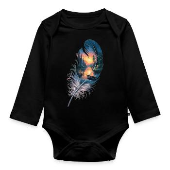 Boat on the lake – nature in a spring - Organic Longsleeve Baby Bodysuit - black - Front
