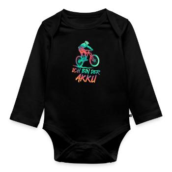 Radfahrer ICH BIN DER AKKU Radeln Lustiges - Baby Bio-Langarm-Body - Schwarz - Vorne