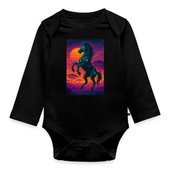 Comic-Cyberpferd – Neon-Style mit futuristischem V - Baby Bio-Langarm-Body - Schwarz - Vorne