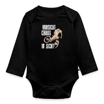 Mountainbiker VORSICHT CHAOS IN SICHT Lustiges - Baby Bio-Langarm-Body - Schwarz - Vorne