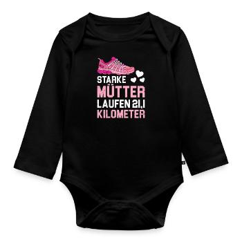 Mama STARKE MÜTTER LAUFEN 21.1 KILOMETER Lustiges - Baby Bio-Langarm-Body - Schwarz - Vorne