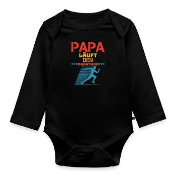 Läufer PAPA LÄUFT DEN MARATHON Laufen Lustiges - Baby Bio-Langarm-Body - Schwarz - Vorne