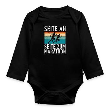 Läufer SEITE AN SEITE ZUM MARATHON Lustiges - Baby Bio-Langarm-Body - Schwarz - Vorne