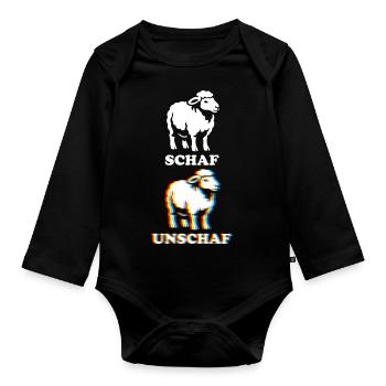 Schaf Unschaf - Wortspiel mit unscharf und Schaf - Baby Bio-Langarm-Body - Schwarz - Vorne