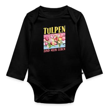 Gärtner TULPEN SIND MEIN LEBEN Garten Tulpe Lustig - Baby Bio-Langarm-Body - Schwarz - Vorne